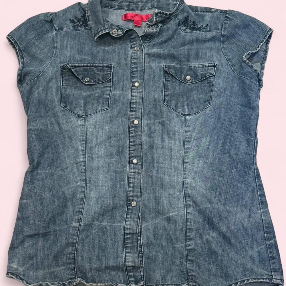 Y2k denim button up with floral